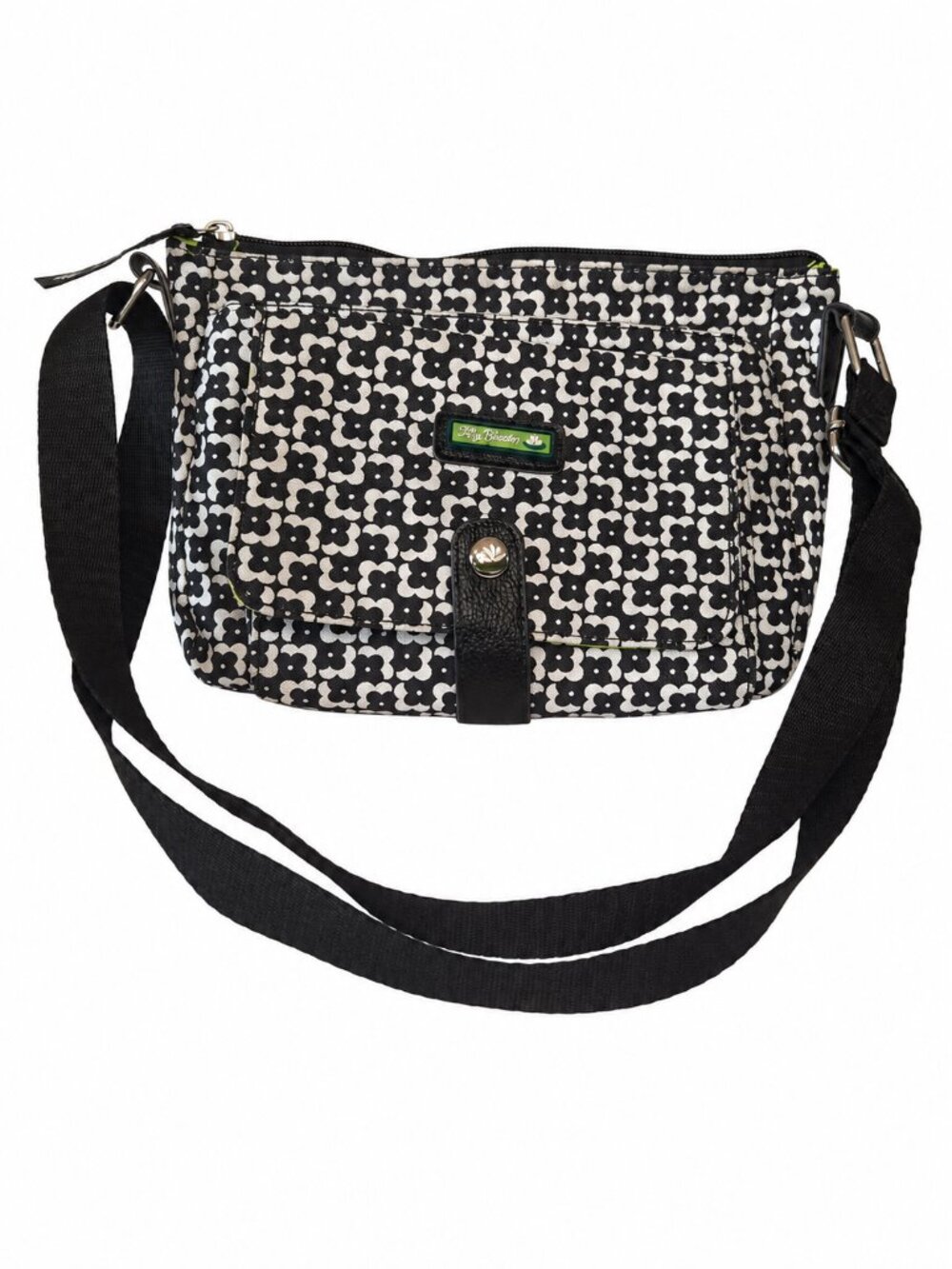 Lily Bloom Black White Daisy Floral Multi Pocket Crossbody Bag
